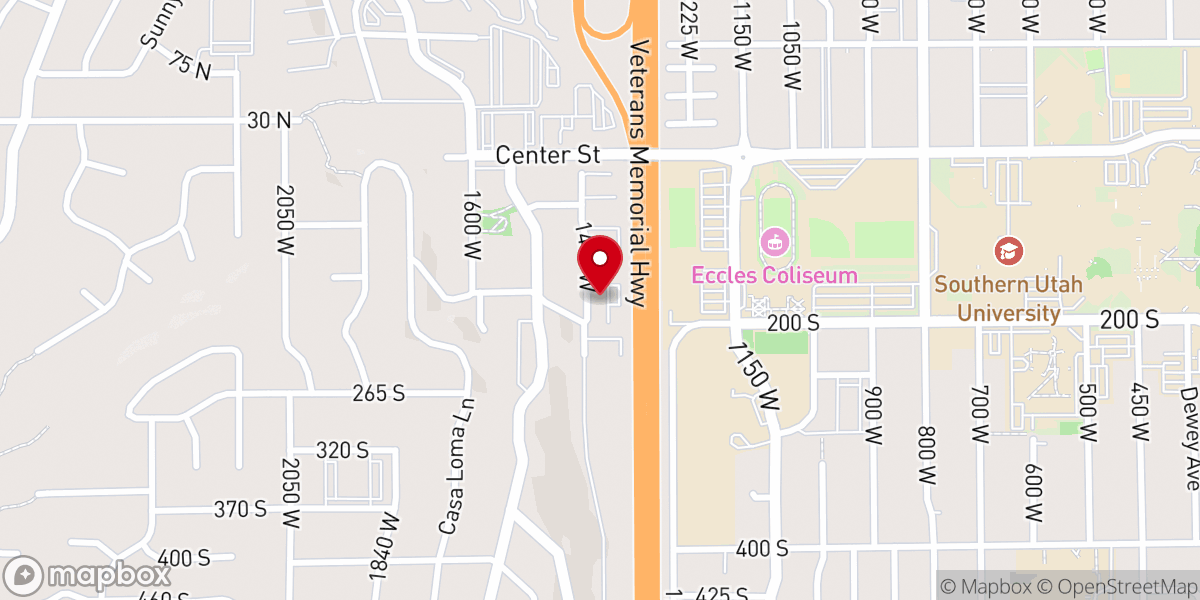 Map showing location of Thunderbird Landing SUU Student Housing