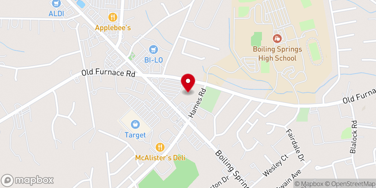 Map showing location of Boiling Springs First Baptist Church