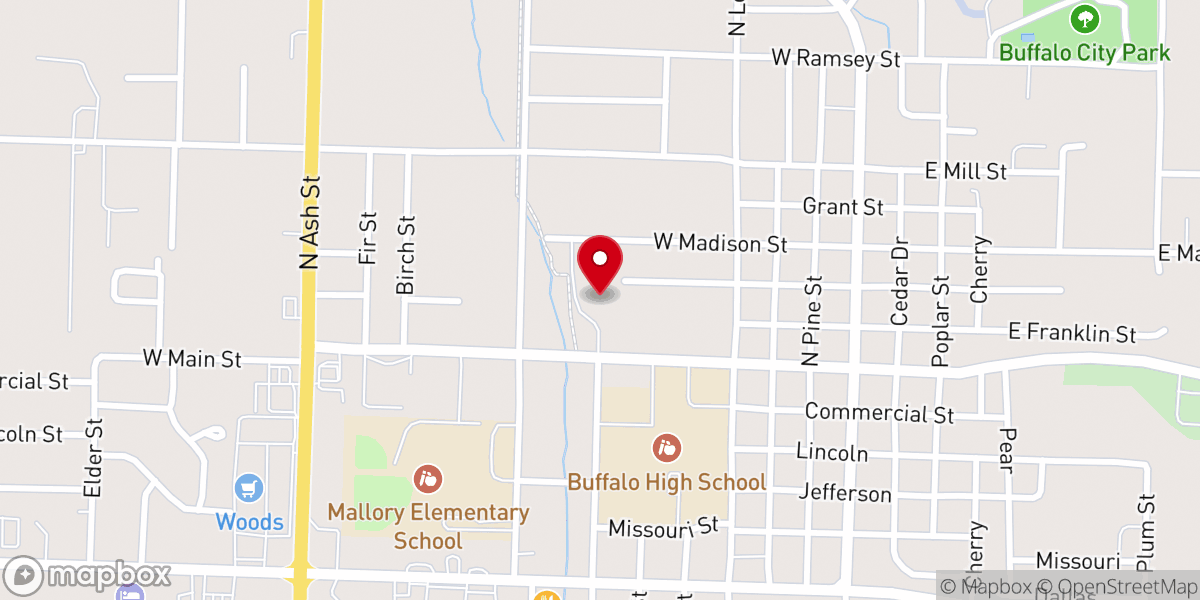 Map showing location of Buffalo Prairie Care Center