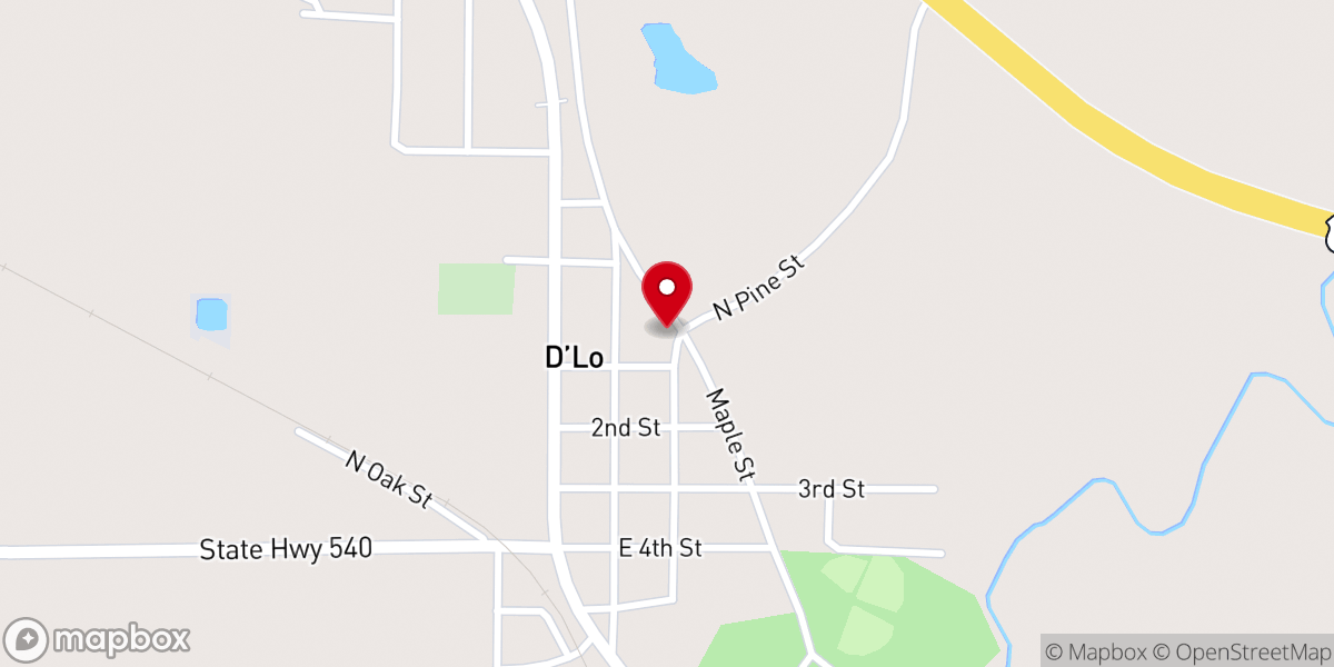 Map showing location of D'lo United Methodist Church