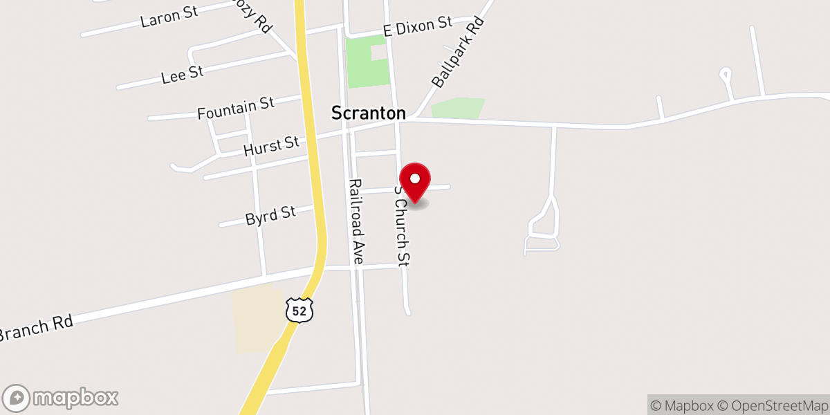 Map showing location of Scranton Baptist Church
