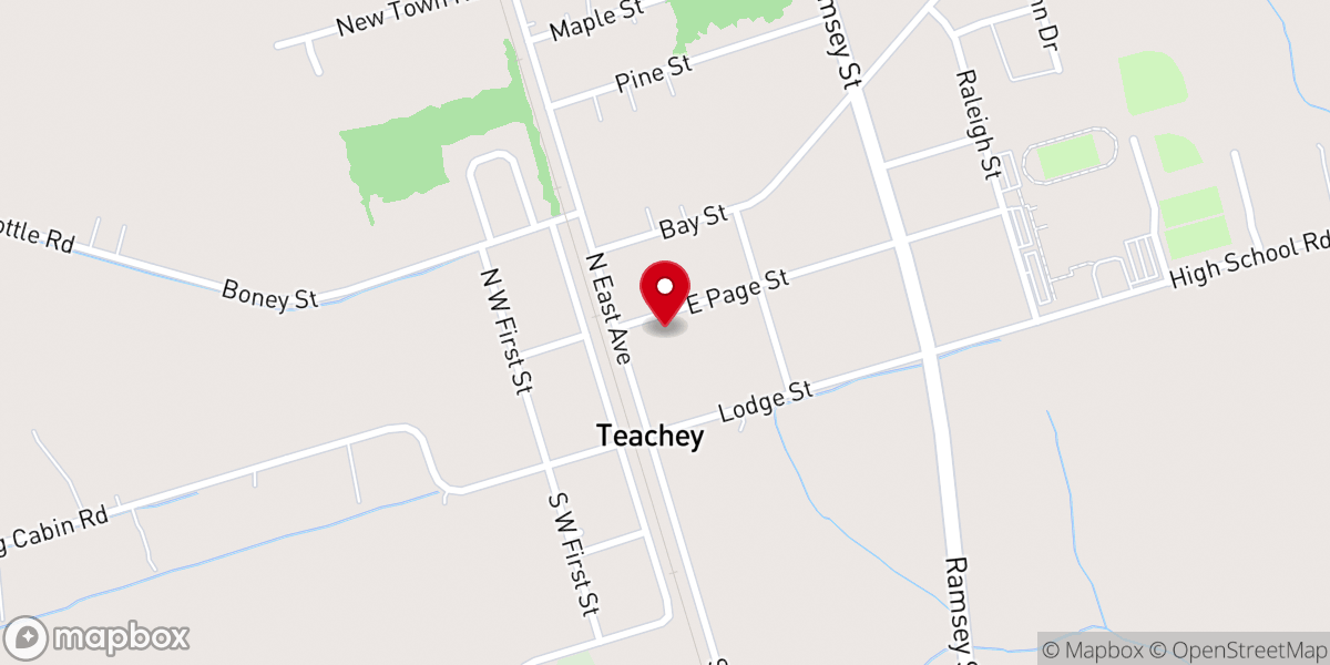 Map showing location of Teachey Baptist Church