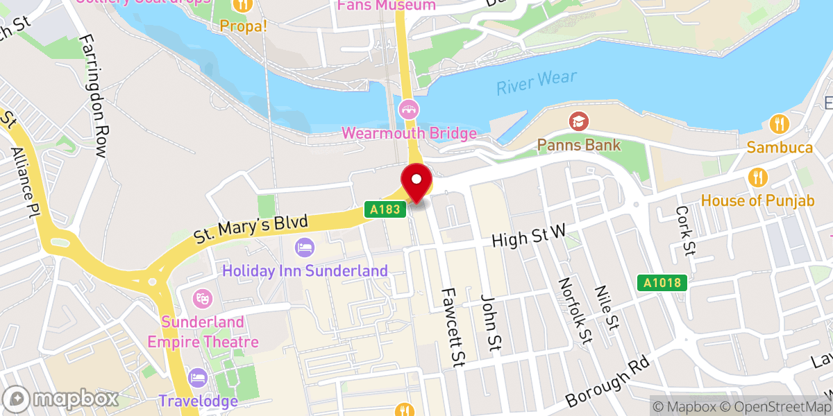Map showing location of Sunderland Catholic Chaplaincy, The Upper Room