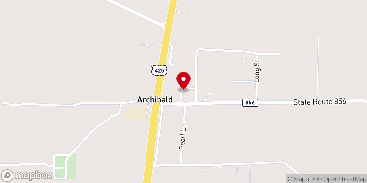 Map showing location of First Baptist Church Archibald