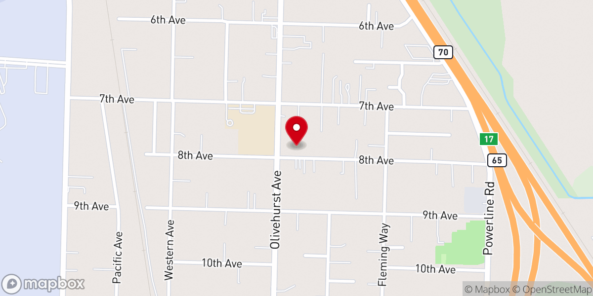 Map showing location of Olivehurst First Baptist Church