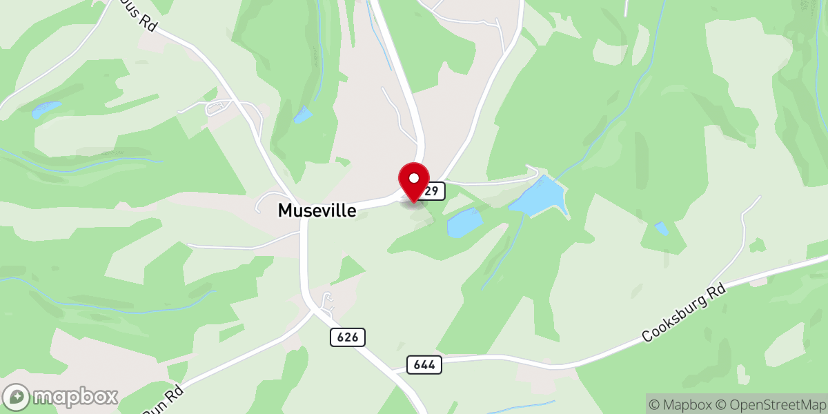 Map showing location of Museville Christian Church Prsng