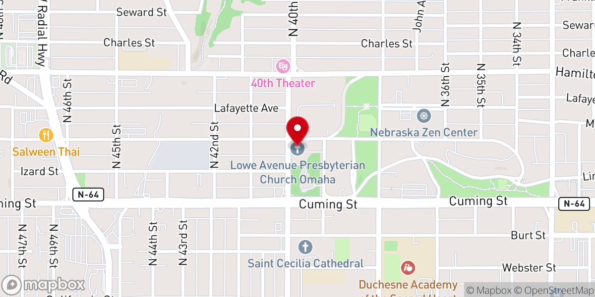 Map showing location of Lowe Avenue Presbyterian Church