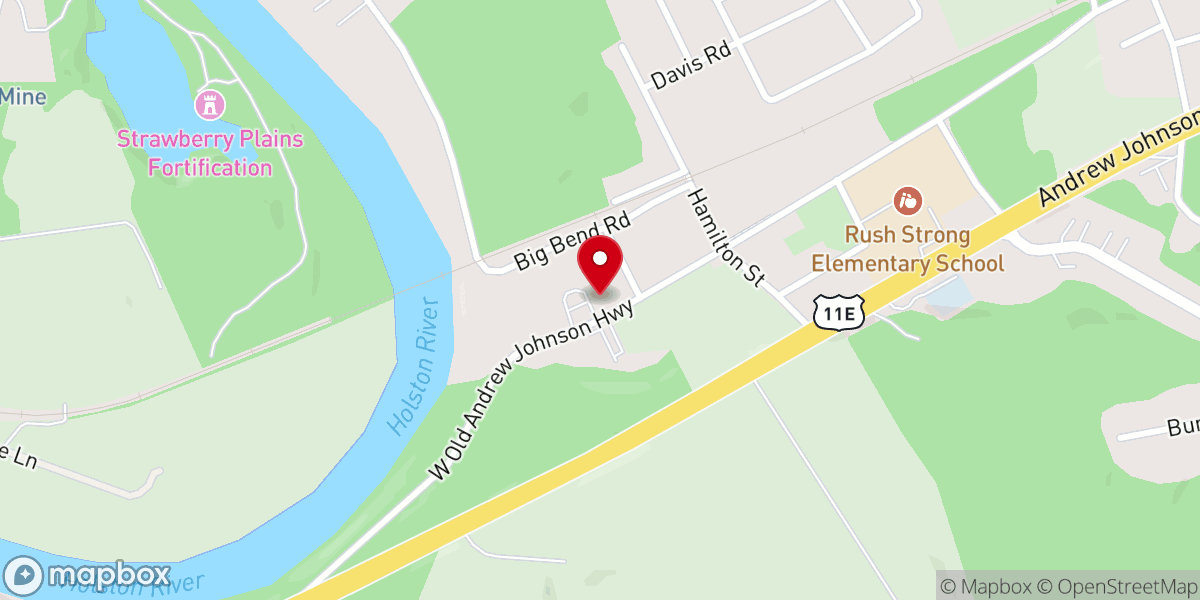 Map showing location of Strawberry Plains Presbyterian Church