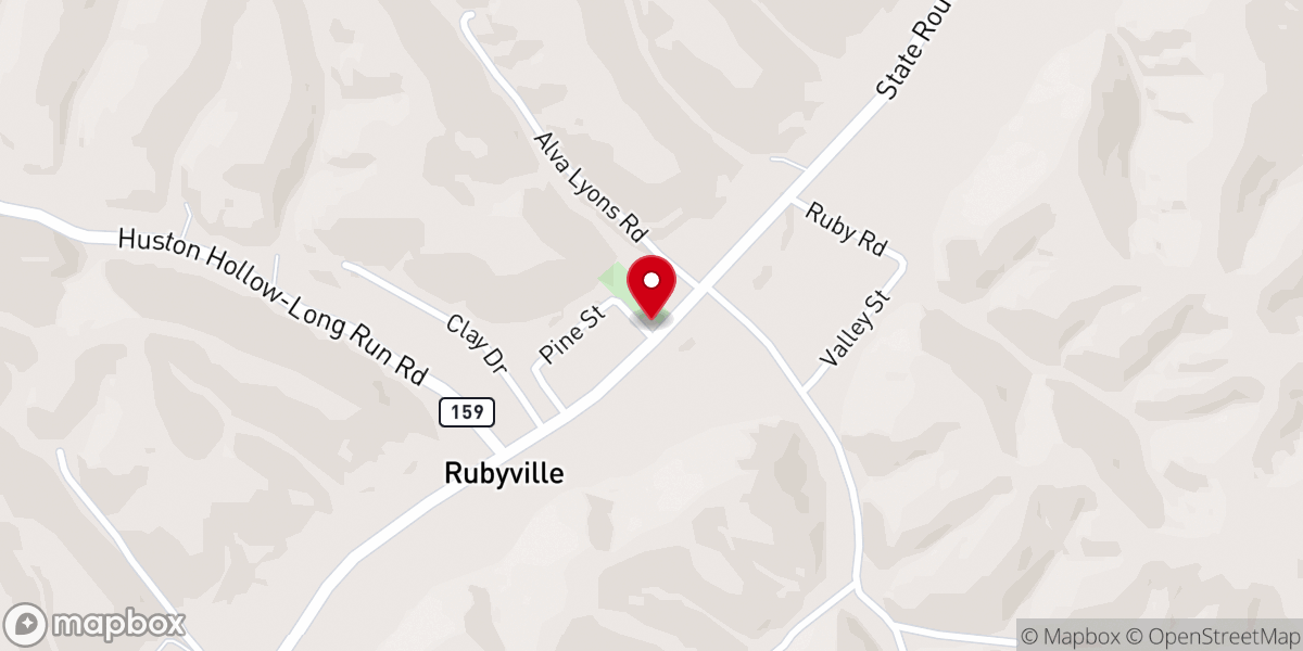 Map showing location of Rubyville Community Church