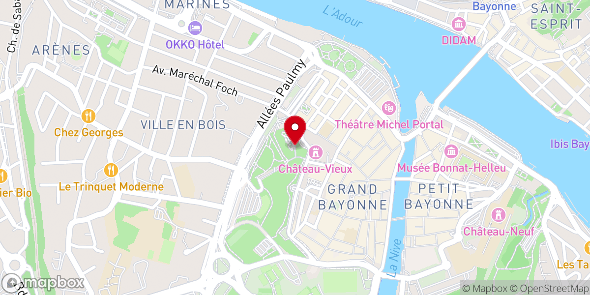 Map showing location of Jardin Botanique de Bayonne