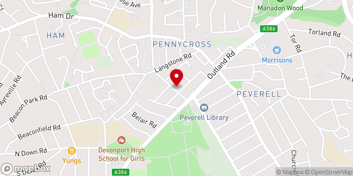 Map showing location of Pennycross Methodist Church