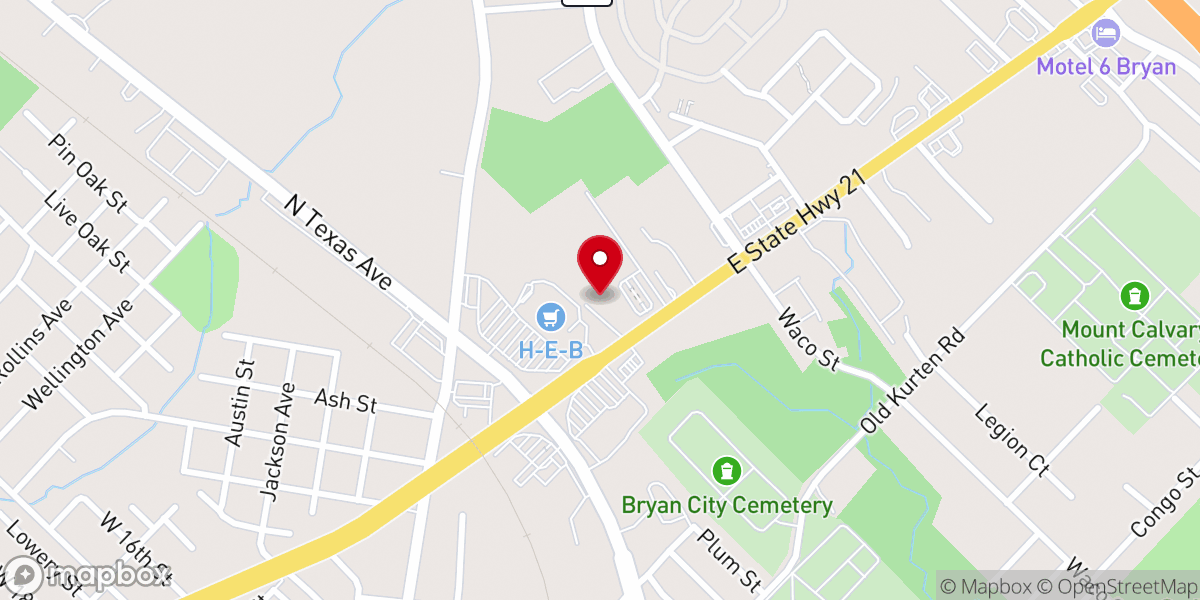 Map showing location of Brazos Valley Community Church of God