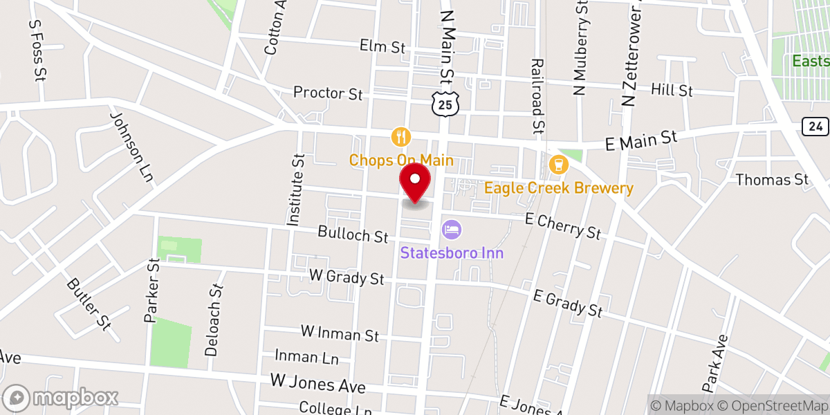 Map showing location of Statesboro First United Methodist Church