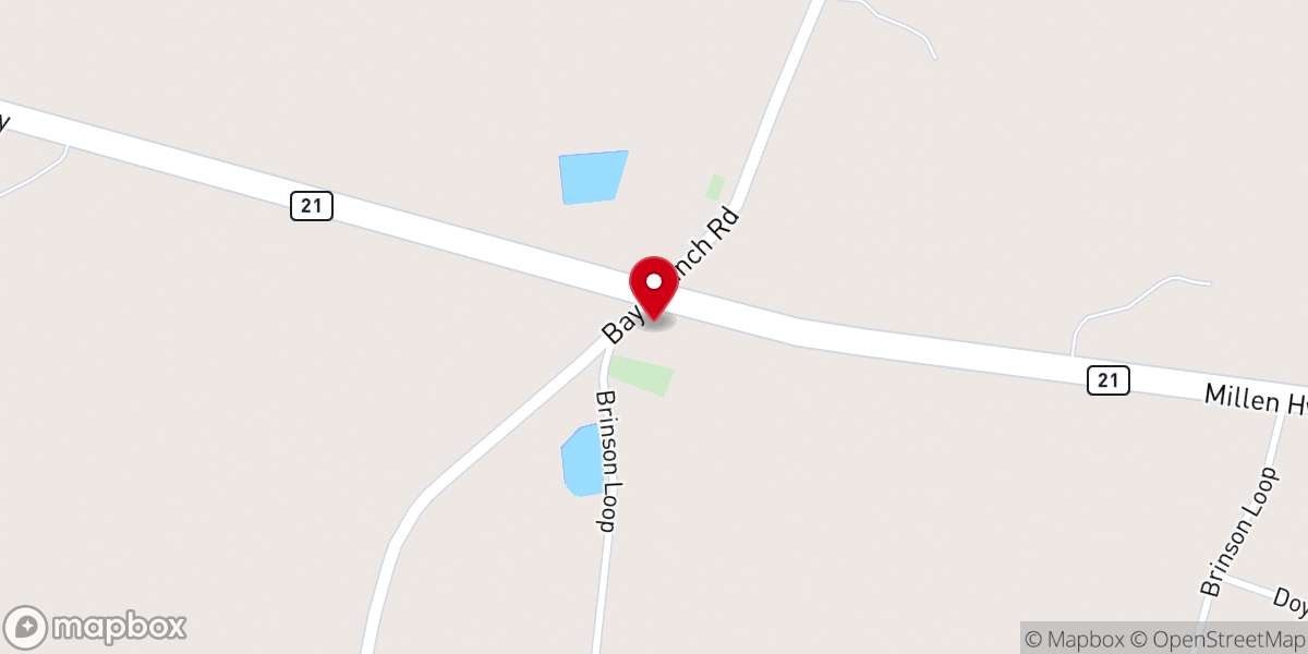 Map showing location of Bay Branch Baptist Church