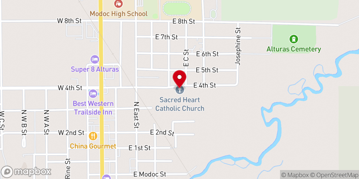 Map showing location of Sacred Heart Catholic Church & St. James Mission