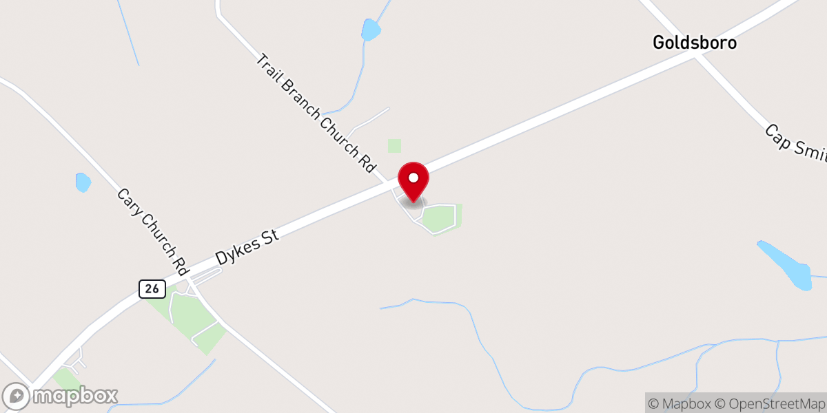 Map showing location of Trail Branch Baptist Church