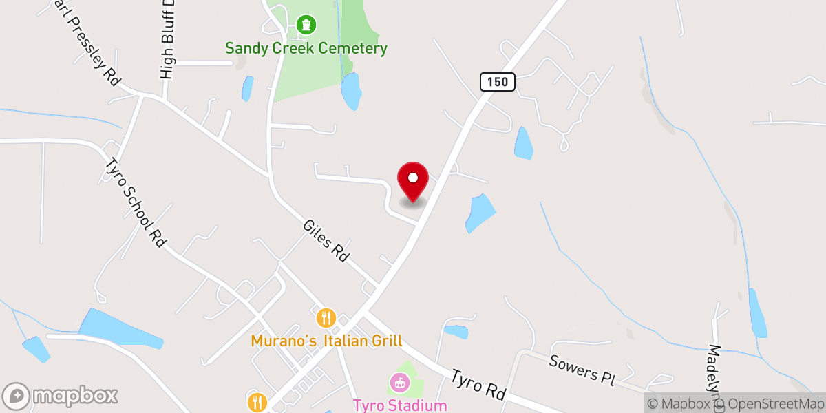 Map showing location of Tyro Baptist Church
