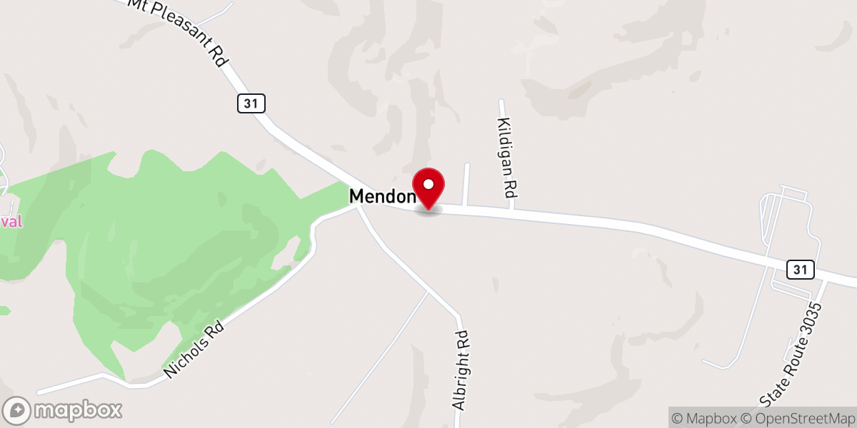Map showing location of Mendon Baptist Church