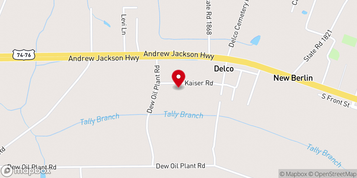 Map showing location of Delco Pentecostal Free Will