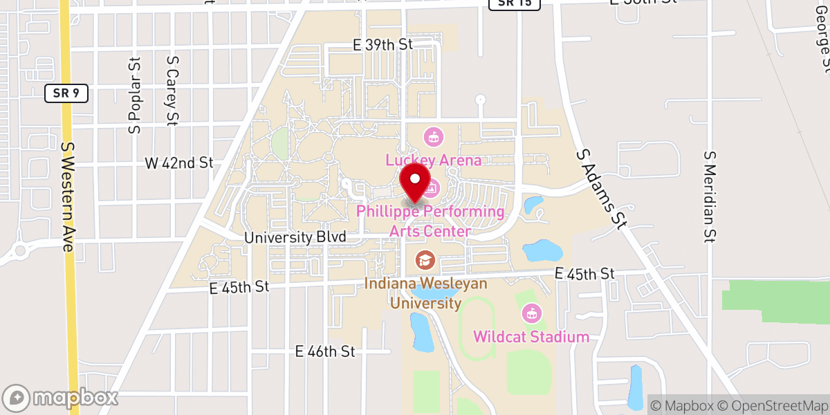 Map showing location of Indiana Wesleyan University