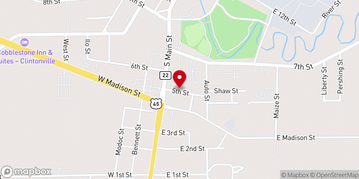 Map showing location of Clintonville First Baptist Church