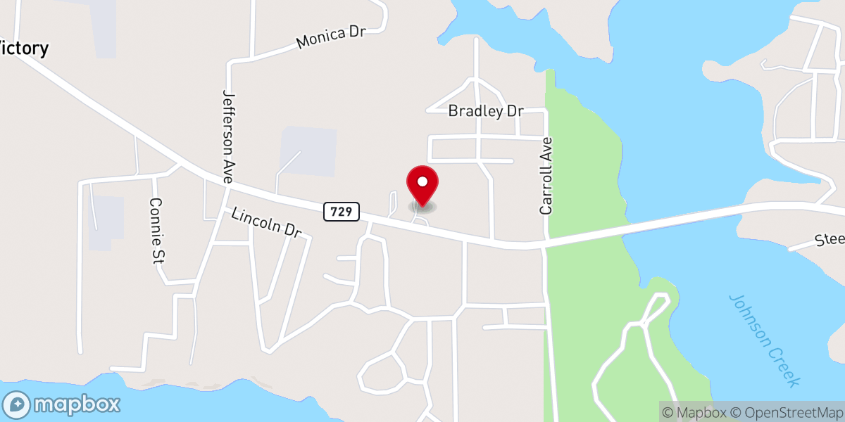 Map showing location of Lake O' the Pines Baptist Church