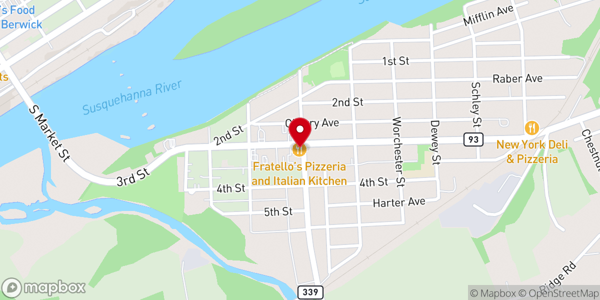 Map showing location of Fratello's Pizzeria and Italian Kitchen