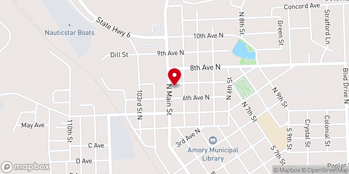 Map showing location of Main Street Freewill Baptist Church