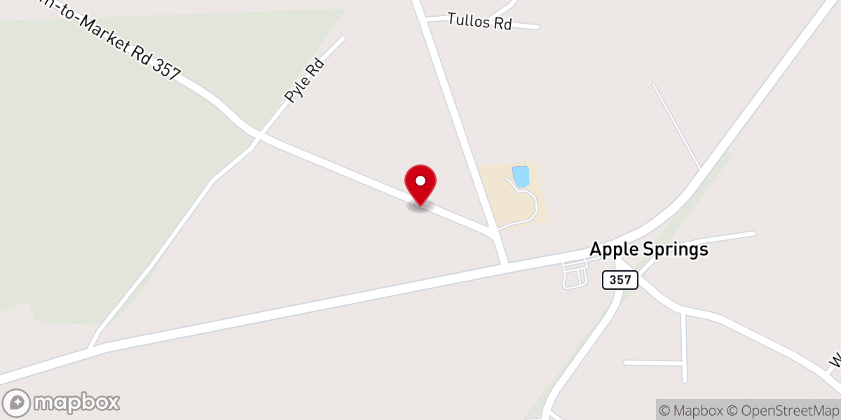 Map showing location of Apple Springs Baptist Church