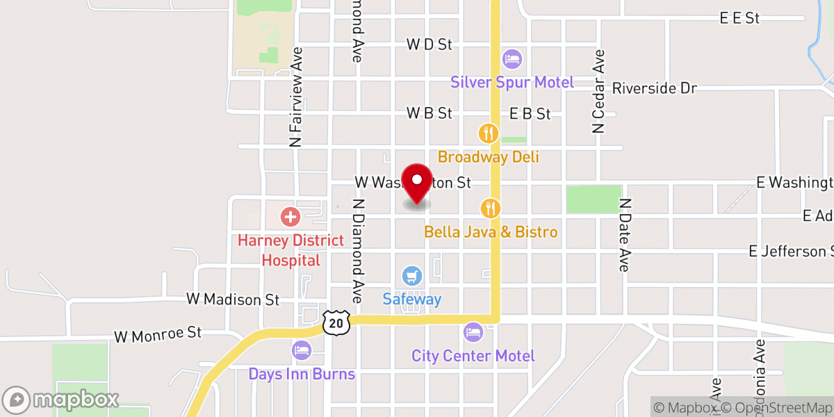 Map showing location of Burns SDA Church
