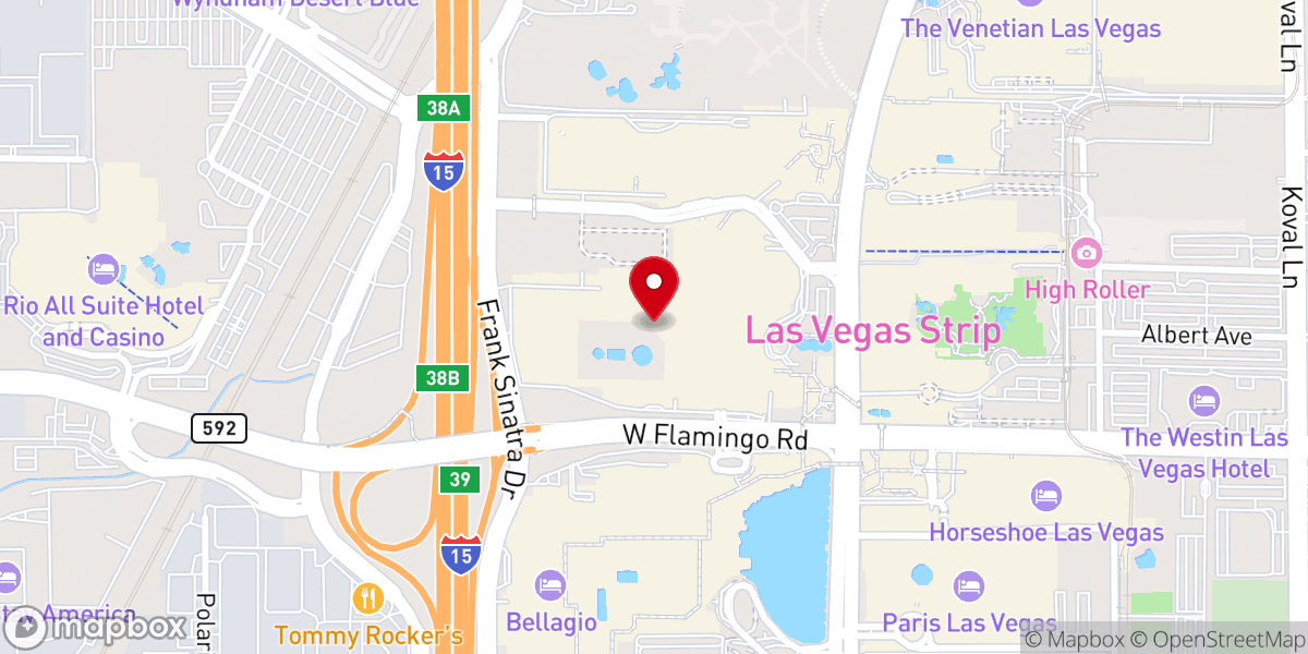 Map showing location of Venus Garden Chapel at Caesars Palace