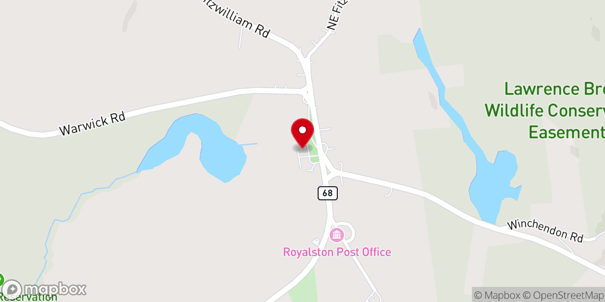 Map showing location of First Congregational Church of Royalston