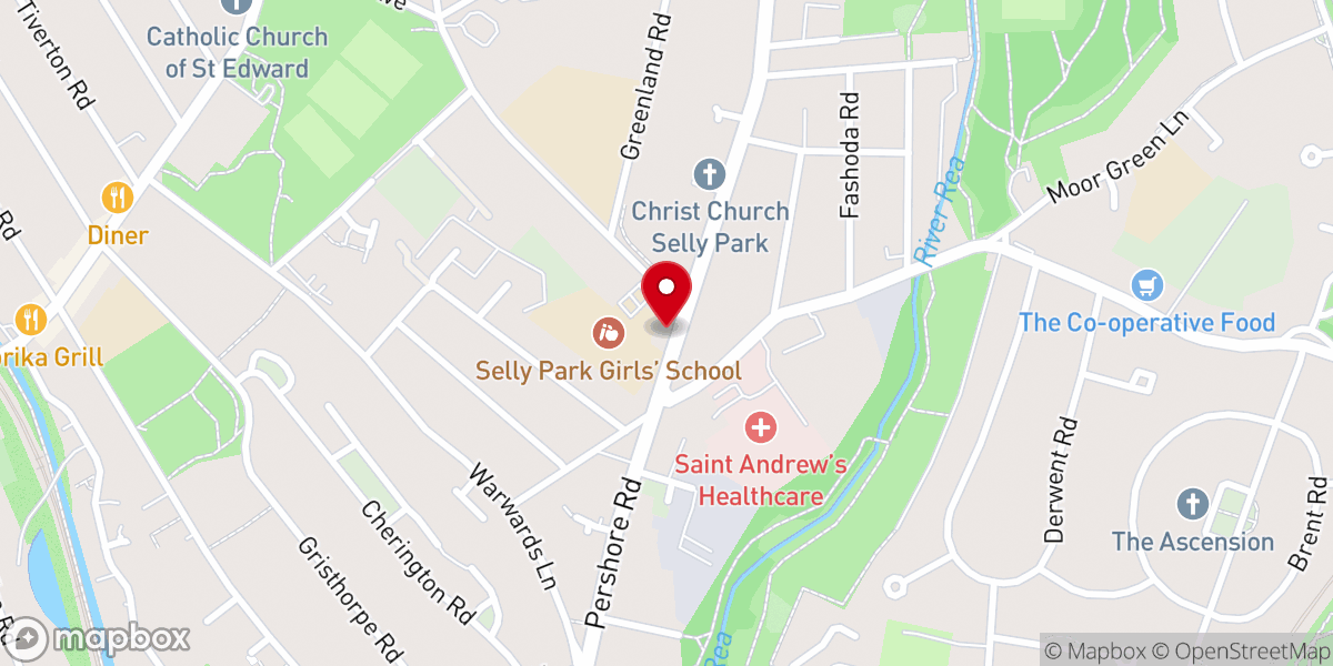 Map showing location of Selly Park Baptist Church