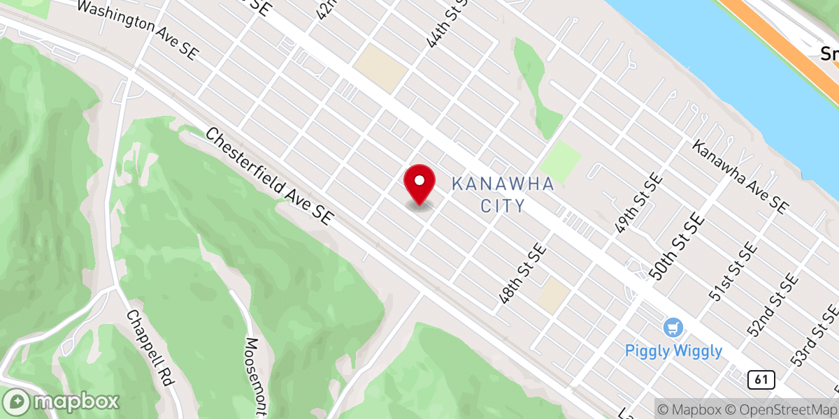 Map showing location of New First Missionary Baptist Church of Kanawha City