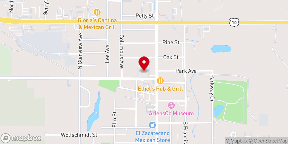 Map showing location of Brillion Community Center