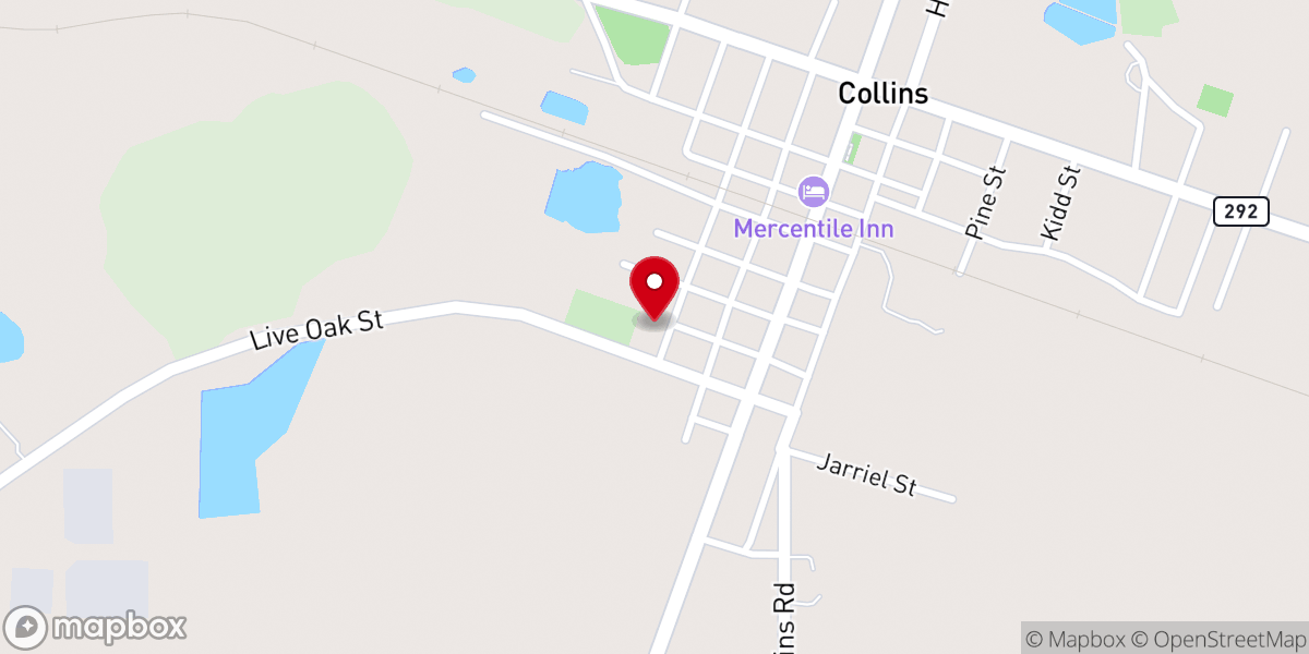 Map showing location of Collins Baptist Church