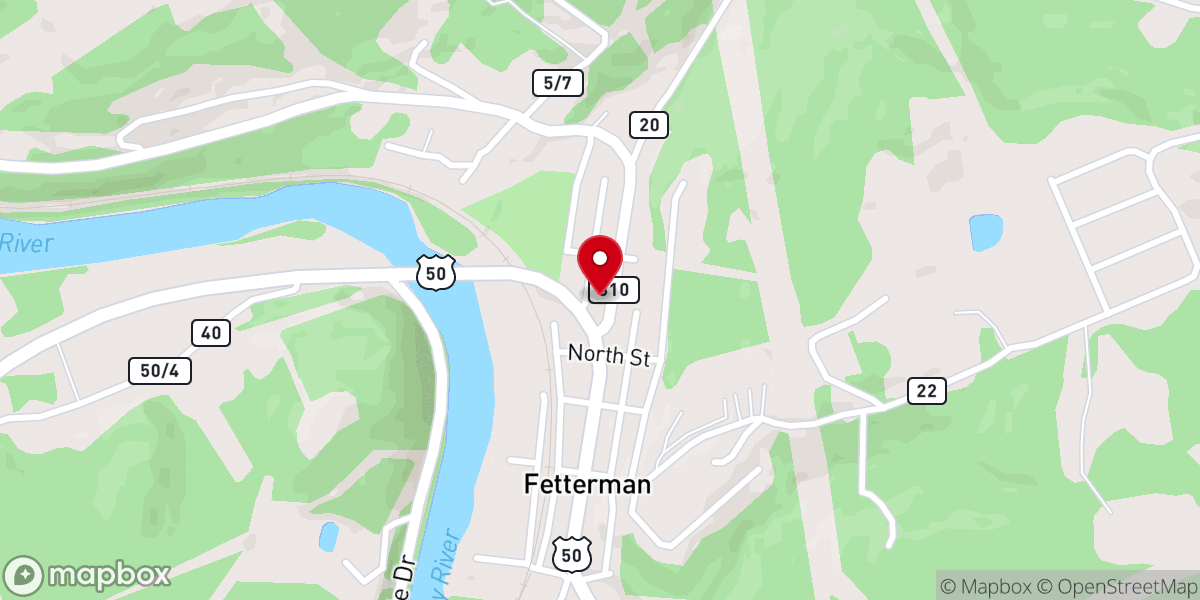 Map showing location of Fetterman United Methodist Church