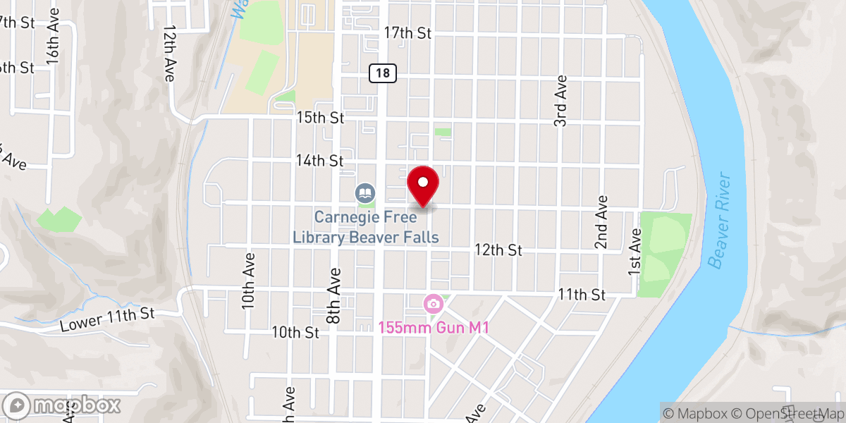 Map showing location of Central Global Methodist Church of Beaver Falls, PA
