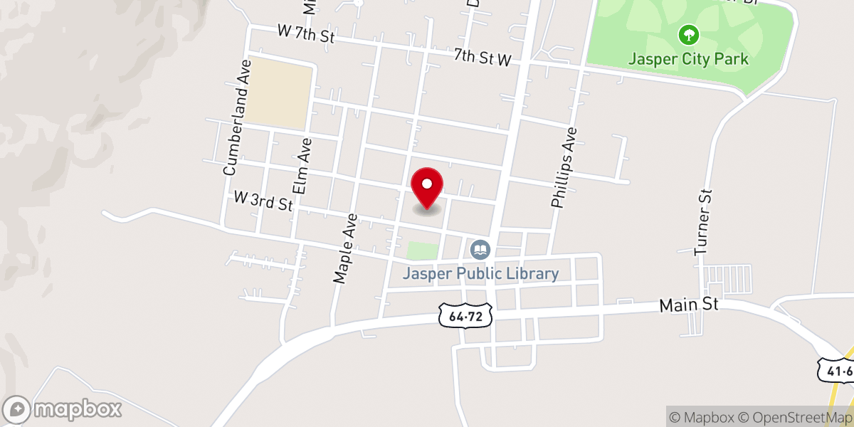 Map showing location of Jasper First Baptist Church