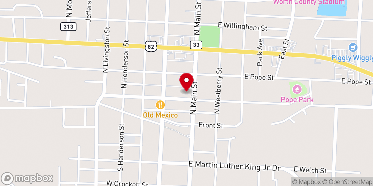 Map showing location of Worth County Tax Commissioners Office