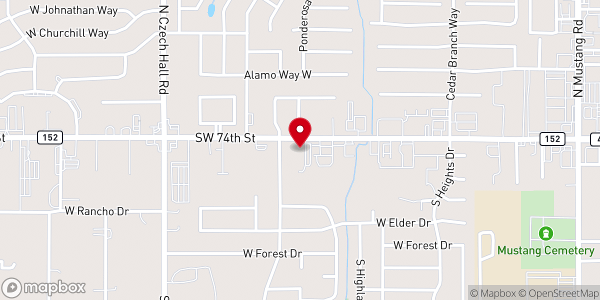 Map showing location of Mustang Heights Baptist Church