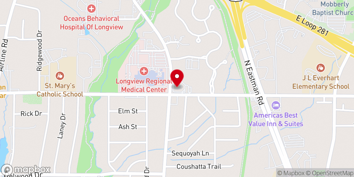 Map showing location of Longview First Assembly