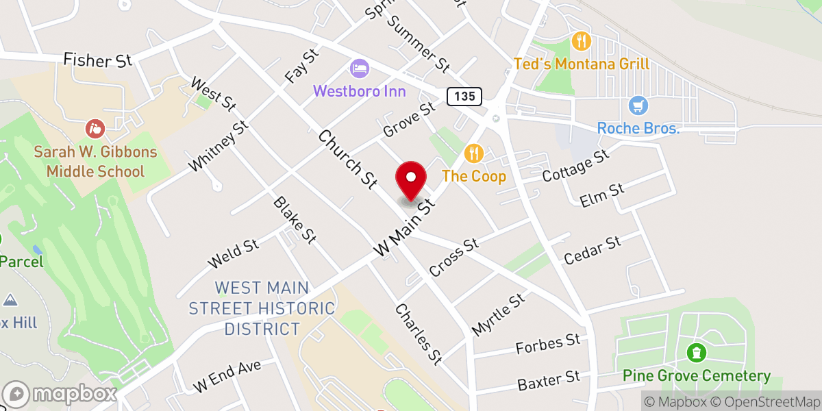 Map showing location of The Congregational Church of Westborough