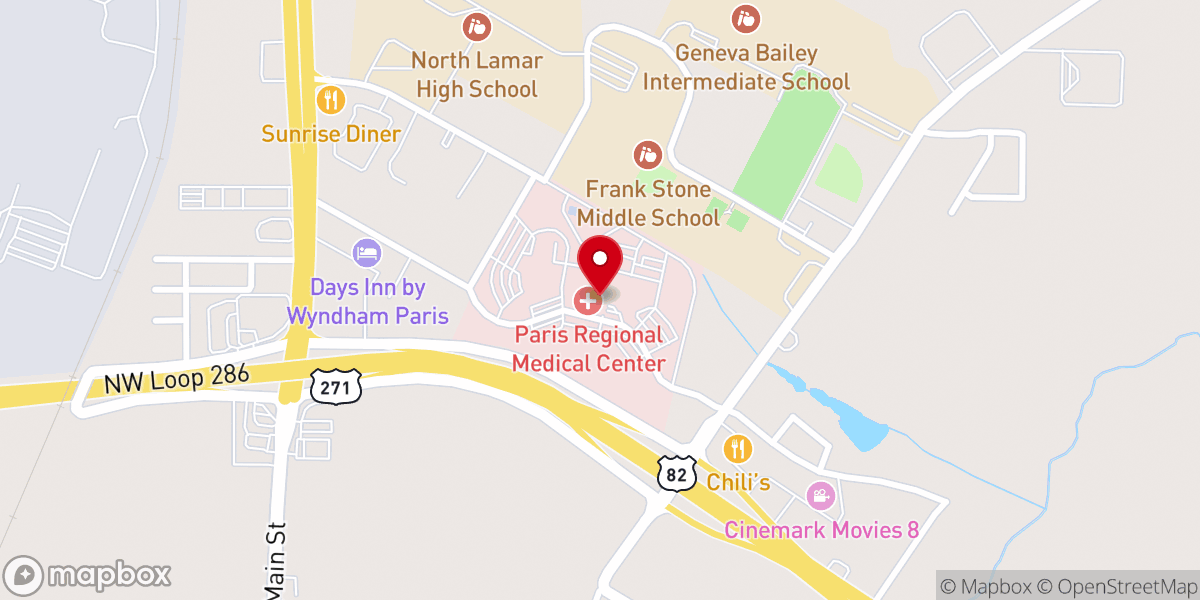 Map showing location of Paris Regional Health