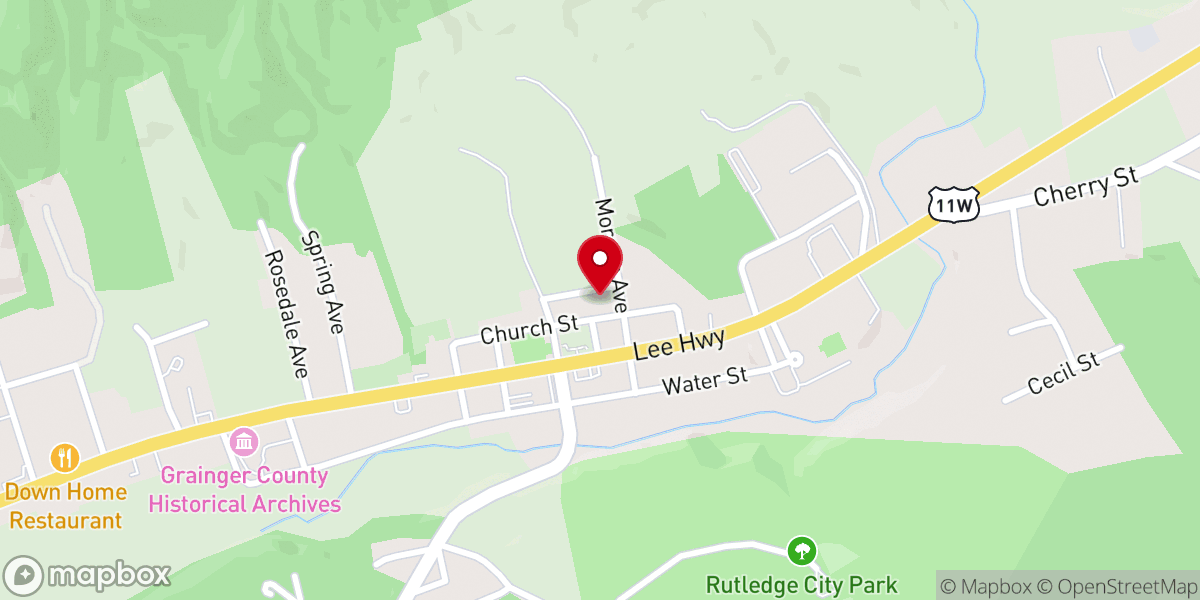 Map showing location of Rutledge Baptist Church