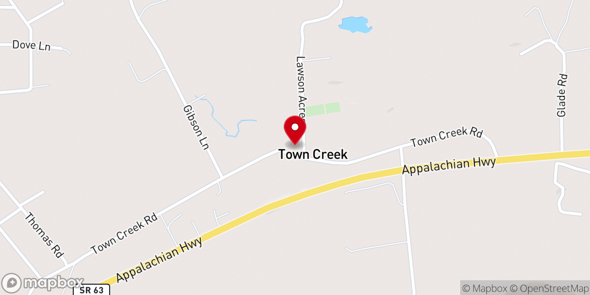 Map showing location of Town Creek Church