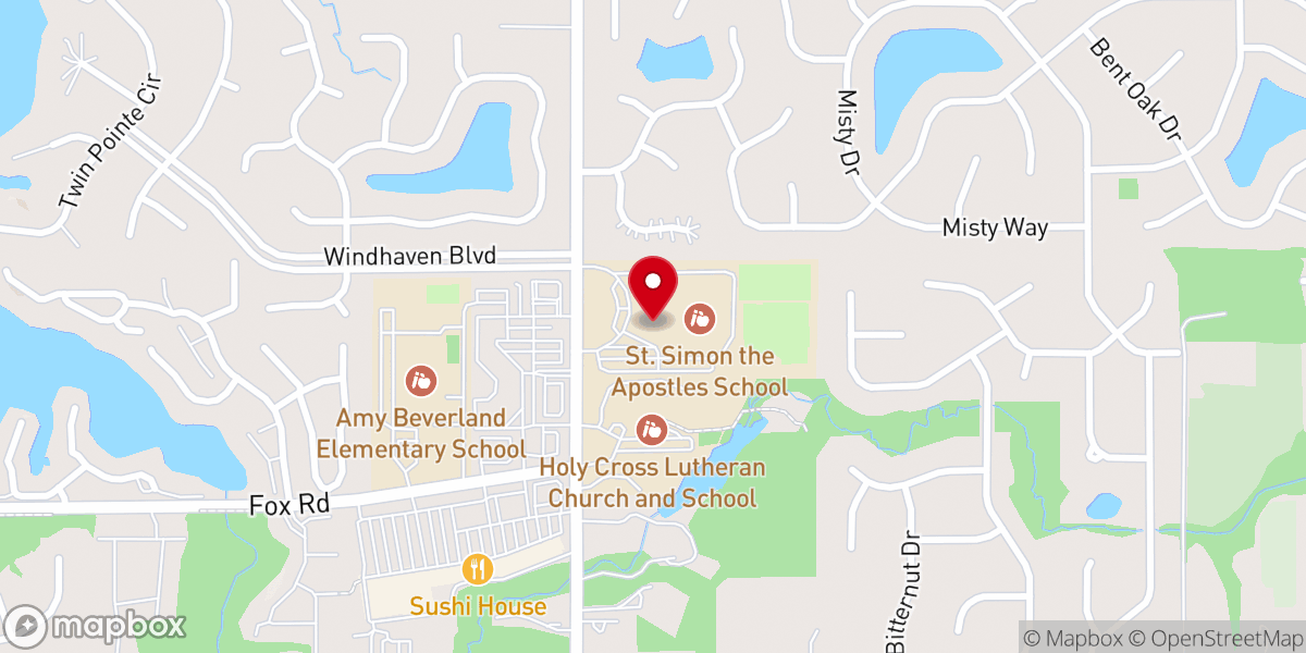 Map showing location of Saint Simon the Apostle Catholic Church