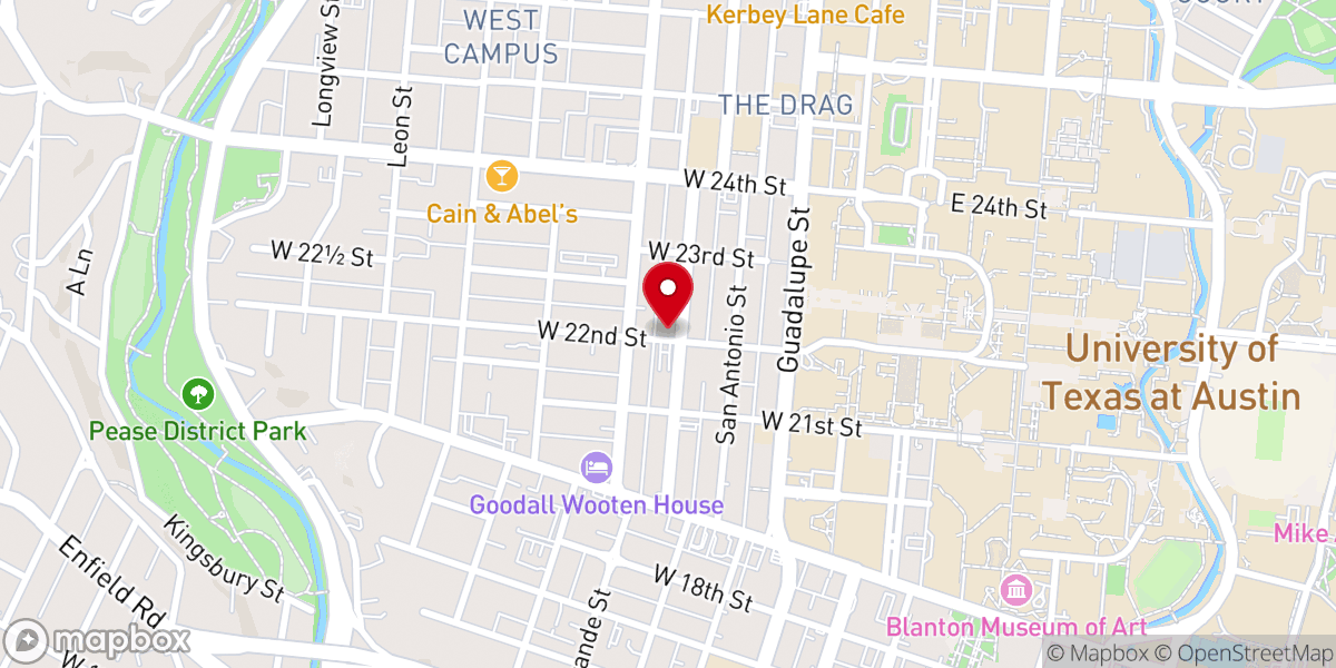 Map showing location of Wesley Foundation of Austin-Campus Ministry