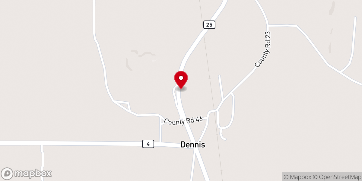 Map showing location of Dennis Church