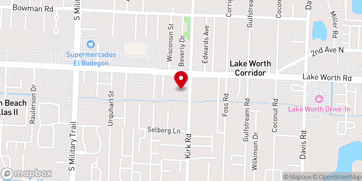 Map showing location of Salvation Army Church of worship & Lake worth Corps